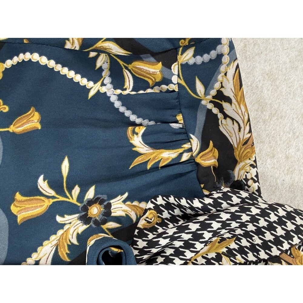 Ann Taylor Bow Tie Blouse Teal Pearl Print Equestrian Long Sleeve Size Small - Picture 7 of 13
